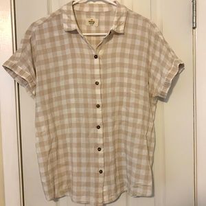 Gingham cream button up shirt